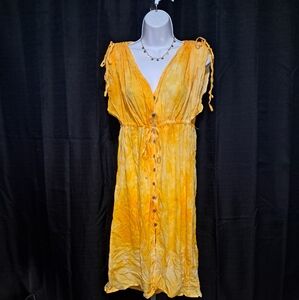 Yellow Tie-Dye Button-Down Dress